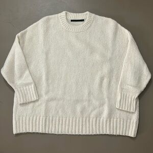 Jenni Kayne Ivory Alpaca Cocoon Crewneck Pullover Sweater M Cream cozy crew